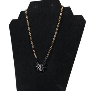 Black & silver spider necklace with rhinestones on a bronze chain